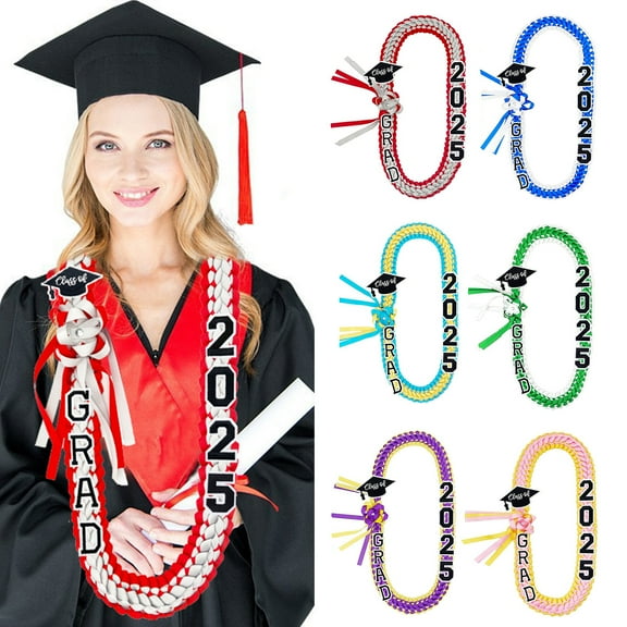 Dserhfy 2025 Graduation Leis Braided Ribbon Lei Necklace Class of 2025 Grad Gifts for Graduation Party Accessories