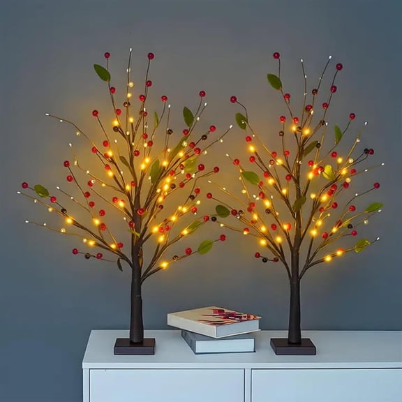 Dserhfy 22" Berry Blossom Twinkling Tree with Lights, 24 LED Lighted Branches Artificial Christmas