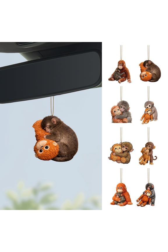 2D Monkey Keychain Cute Monkey Holding Plush Toy Bag Charm Acrylic Hanging Pendant for Backpack Purse Car Keys