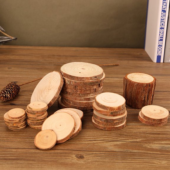 Dserhfy 2Pcs DIY Handmade Log Pine Chips Slices Annual Rings Wooden Coasters Decor Props