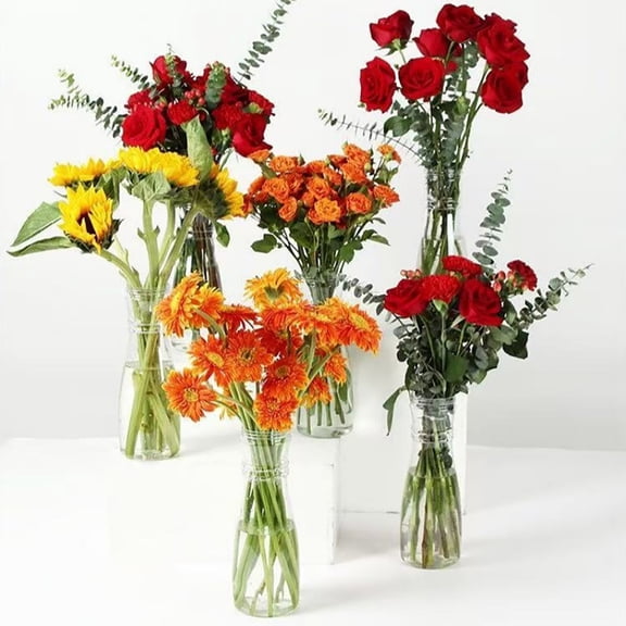 Dserhfy 3/5/10Pcs Plastic Vase Transparent Color Single Stem Vase Lightweight Smooth Reusable Vase Dining Table Decoration