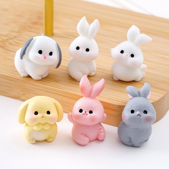 Dserhfy 3 Pcs Mini Resin Rabbit Figurine Tiny Cartoon Bunny Sculpture Miniature Animal Fairy Garden Ornament for Moss Landscape DIY Plant Pot Home Decor
