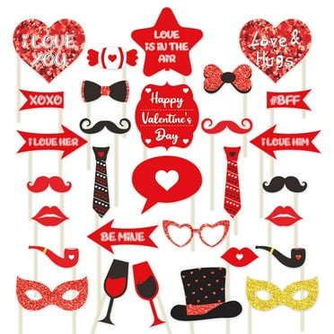 Dserhfy 30Pcs/Set Valentine Day Photo Booth Props DIY Mustache Lips Glasses Paper Photo Props Bridal Shower Party Wedding Shoot Supplies