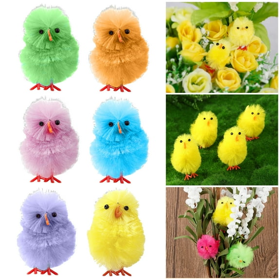 Dserhfy 36 Pcs Easter Fur Chicks Mini Simulation Plush Chicks Small Colorful Fluffy Chicken Easter Basket Stuffer for Spring Home Garden Decor