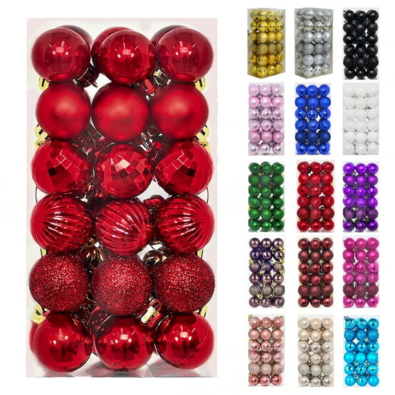 Dserhfy 36Pcs Mini Shatterproof Christmas Balls 3cm Diameter Shiny Matte Glitter Xmas Balls Plastic Ornament