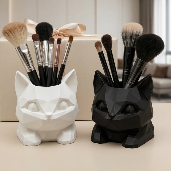Dserhfy 3D Printed Cat Pen Holder Cute Lying Kitty Desktop Organizer Practical Storage Design PLA Desk Decor for Office Home Gift