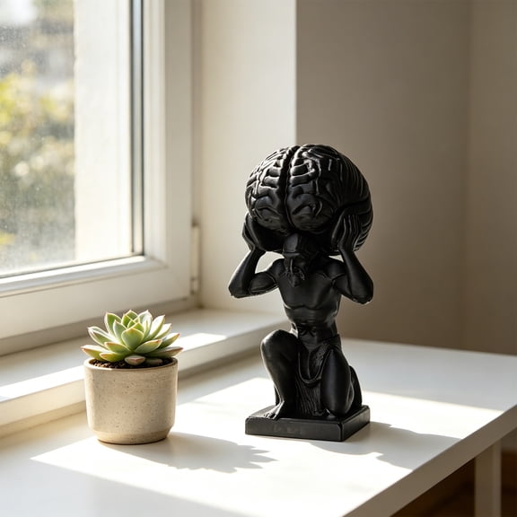 Dserhfy 3D-Printed Desktop Figurine Small Holding Brain Man Sculpture for Living Room Bedroom Office Desk Shelf Decor