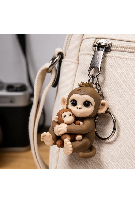 3D Printed Monkey Keychain Cute Monkey Holding Plush Toy Hanging Keychain for Backpack Car Keys Gift for Kids Adults