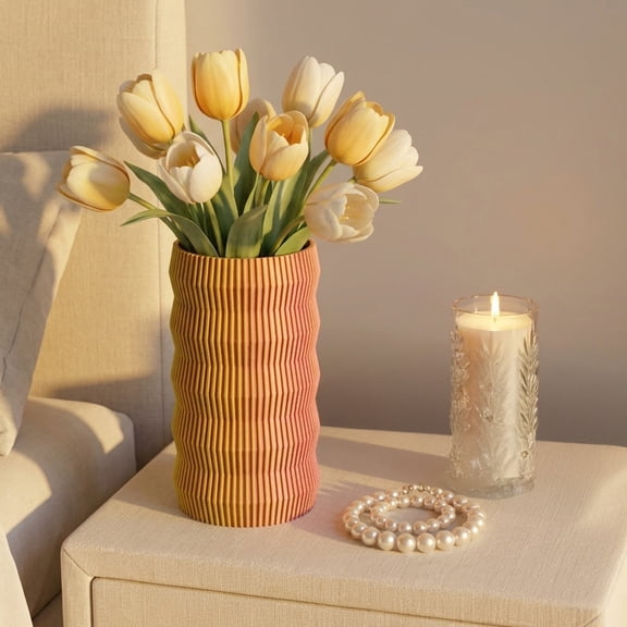 Dserhfy 3D Printed Vase Modern Flowers Vase Decorative Wave Textured Flower Vase for Dried & Fresh Flowers Farmhouse Coffee Table Kitchen Centerpieces Bookshelf and Home Living