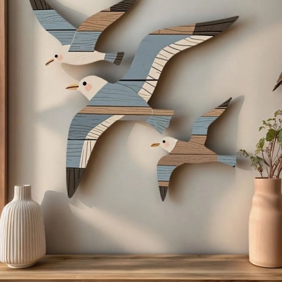 Dserhfy 3Pcs/Set Wooden Seagull Wall Decoration Farmhouse Rustic Flying Gull Wall Art Home Bedroom Living Room Bathroom Wall Decorative Sign