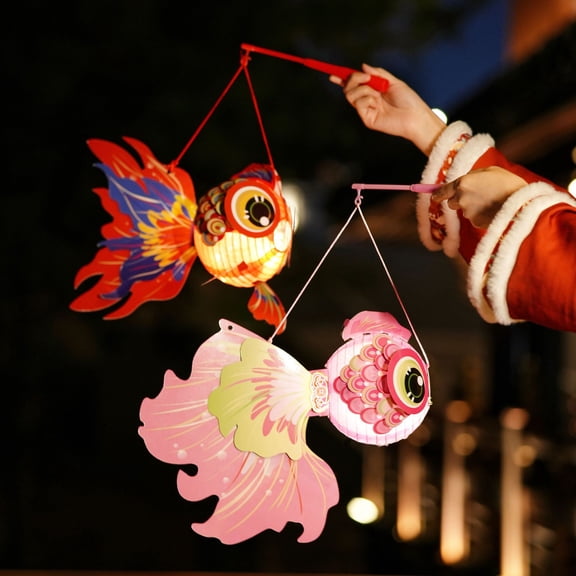 Dserhfy 4 Pcs Handheld Goldfish Lantern Chinese Traditional Lighted Goldfish Lantern DIY Kit Bright Colored Easy DIY Assembly Lantern for Mid-Autumn Spring Festival