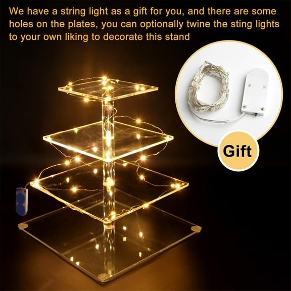 Dserhfy 4 Tiers LED Light String Cupcake Acrylic Display Holder Stand Party Decoration