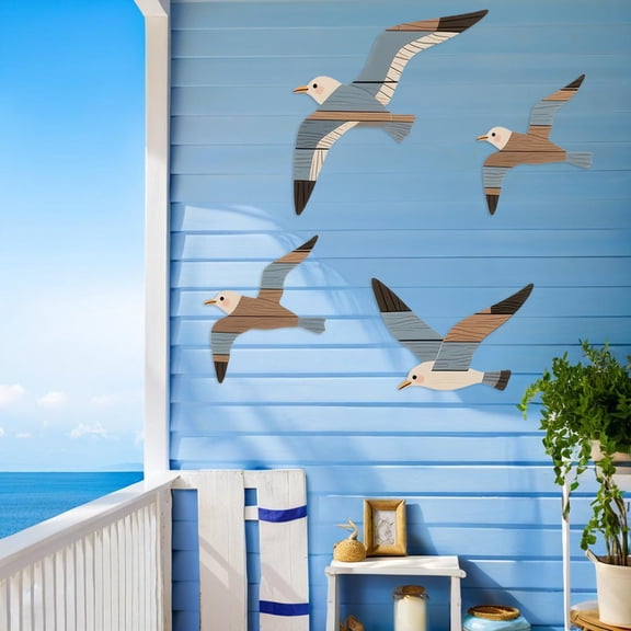 Dserhfy 4Pcs/Set Seagull Wall Decoration Seaside Style Wall Accents Rustic Charm Handcrafted Bird Wall Hanging Decor