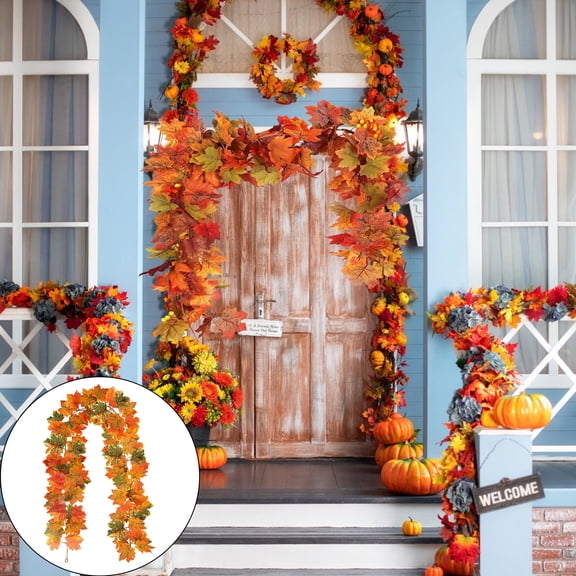 Dserhfy 5.7FT Fall Maple Leaf Garland Artificial Autumn Foliage Garland Harvest Hanging Vine Garland Decoration with Sunflowers for Thanksgiving Fireplace Mantel Table Decor