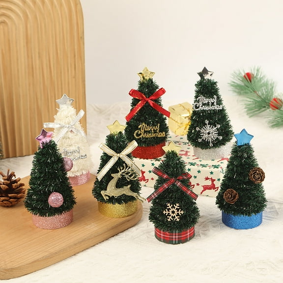 Dserhfy 5 Inch Mini Christmas Tree Artificial Tabletop Christmas Tree Decorations with Star Tree Topper for Winter Fireplace Mantel Decor