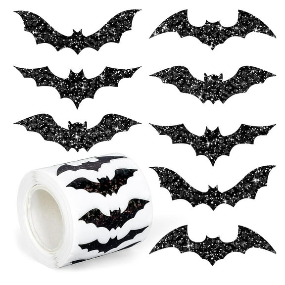 Dserhfy 500 Pcs Halloween Bat Sticker Rolls Sparkly Pink Black Bat Decals Reusable Laptop Stickers for Coloring Book Scrapbook Envelope Journal Decor