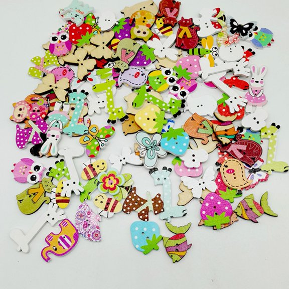 Dserhfy 50Pcs/Bag Button Eco-friendly Cartoon Animal Pattern Wood Knitting Clothes Buttons for Home