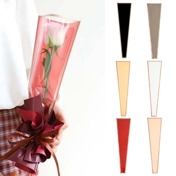 Dserhfy 50Pcs Bouquet Wrapping Bags Waterproof Transparent Bright Color Visible Design Single Rose Flower Packaging Bags Party Decor Party Supplies