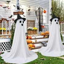Dserhfy 55" Solar Ghost Light for Halloween Outdoor Decoration Waterproof Light Up Standing White Ghost with Witch Hat for Front Porch Yard Gardens Tree Lawn Decor