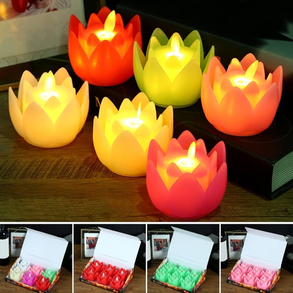 Dserhfy 6 Pcs Diwali LED Lotus Candles Flameless Lotus Tea Light Battery Operated Flickering Buddhist Lamp for Home Desktop Centerpiece