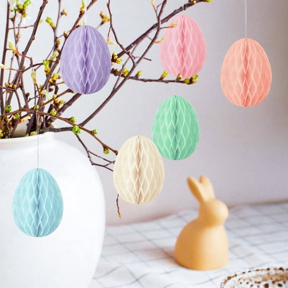 Dserhfy 6 Pcs Easter Egg Paper Ornaments 3D Colorful Honeycomb Easter Egg Ball Ornament for Kindergarden Shoping Mall Classroom Tree Decoration