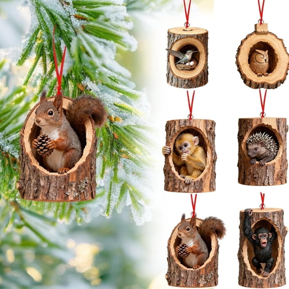 Dserhfy 6Pcs Christmas Ornament Forest Animal Squirrel Monkey Koala Design Acrylic Hanging Ornament Xmas Tree Home Decor