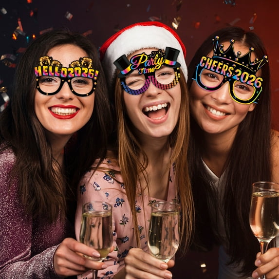 Dserhfy 8 Pcs Happy New Year 2026 Paper Glasses New Year Party Eyewear Supplies for New Year's Eve Party Favors Photo Booth Props