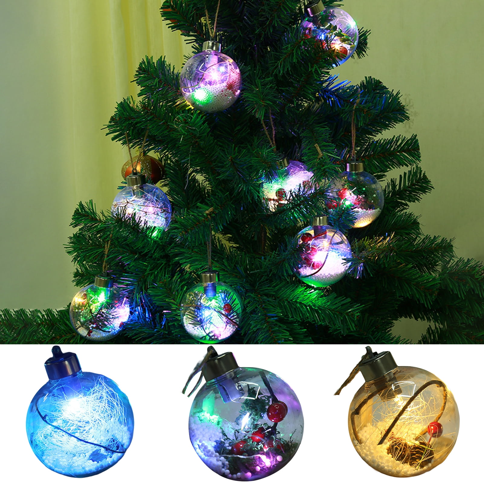 Dserhfy 8cm Christmas Clear Ball, LED Luminous Warm/Colorful Lighting