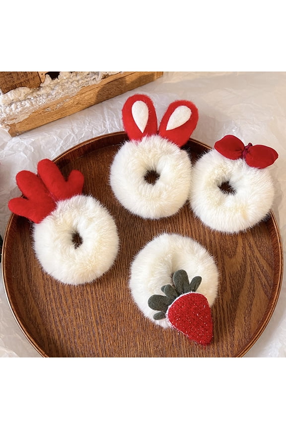 Autumn Winter Plush Hair Tie Cute Rabbit Ear Deer Horn Bowknot Carrot Soft Women Girls Ponytail Holder Hair Rope Christmas New Year Hair Accessories