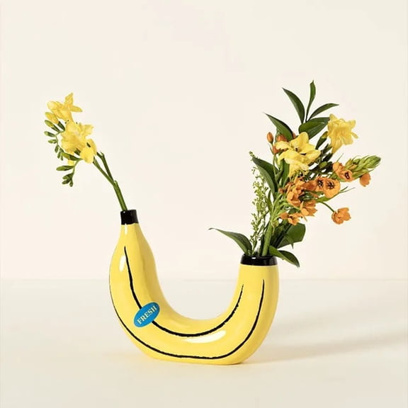 Dserhfy Banana Vase Durable Bright Yellow Color Synthetic Resin Modern Flower Pot Art Crafts Desktop Vase Ornament Home Decor