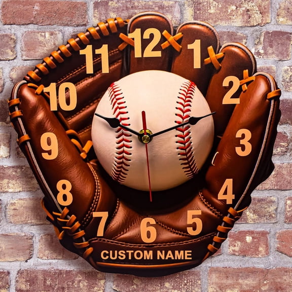 Dserhfy Baseball Glove Wall Clock Decorative Clock with Silent Pointers Living Room Wall Art Clock for Bedroom Office Baseball Lovers Gift
