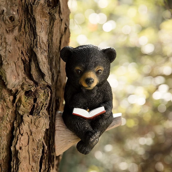 Dserhfy Bear Ornament Solar Charging Light Control Baby Bear Reading Book Garden Statue Outdoor Decor