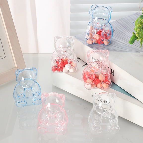 Dserhfy Bear-Shaped Candy Box Large Capacity Clear Plastic Storage Container Reusable Decorative Candy Storage Jar
