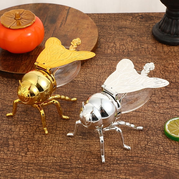 Dserhfy Bee Shaped Honey Jar Bee Honey Pot Seasoning Jar with Spoon Tabletop Syrup Dispenser Jar for Kitchen Decor Teas Condiments Oil Storage