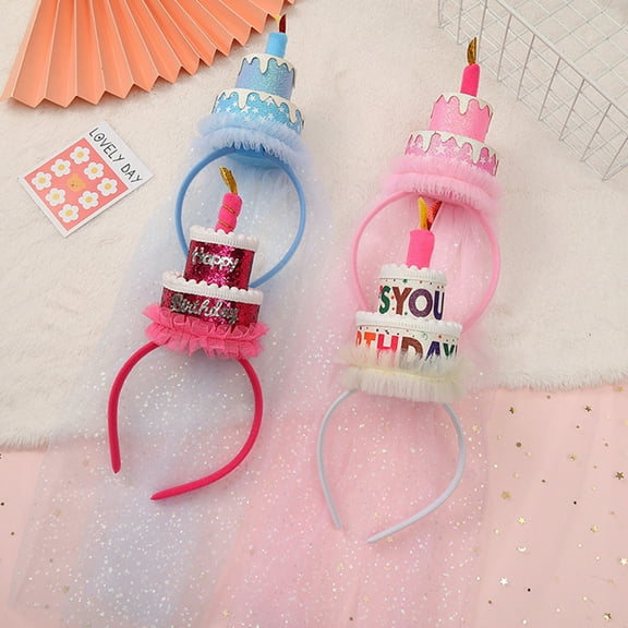 Dserhfy Birthday Hat Handmade Comfortable Size Ornamental Double-layer Birthday Cake Elastic Party Decoration Eye-catching Gauze Birthday Hat Hairband Hair Accessories