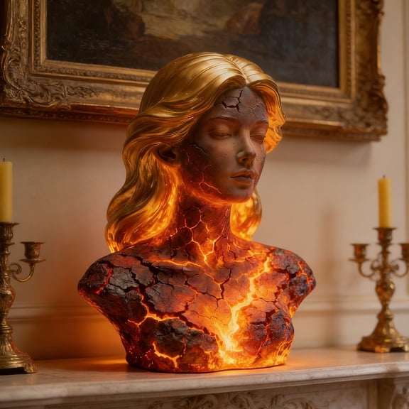 Dserhfy Blazing Maiden Figurine Flame Girl Bust Statue Resin Sculpture Home Office Desktop Artistic Decoration Ornament