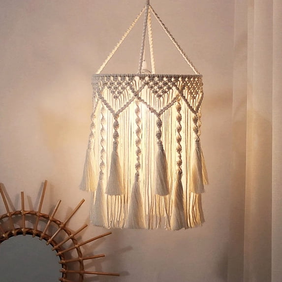 Dserhfy Boho Braided Lampshade Handmade Macrame Bohemian Lamp Shade Cotton Rope Hanging Lamp Shade for Bedroom Living Room Decor
