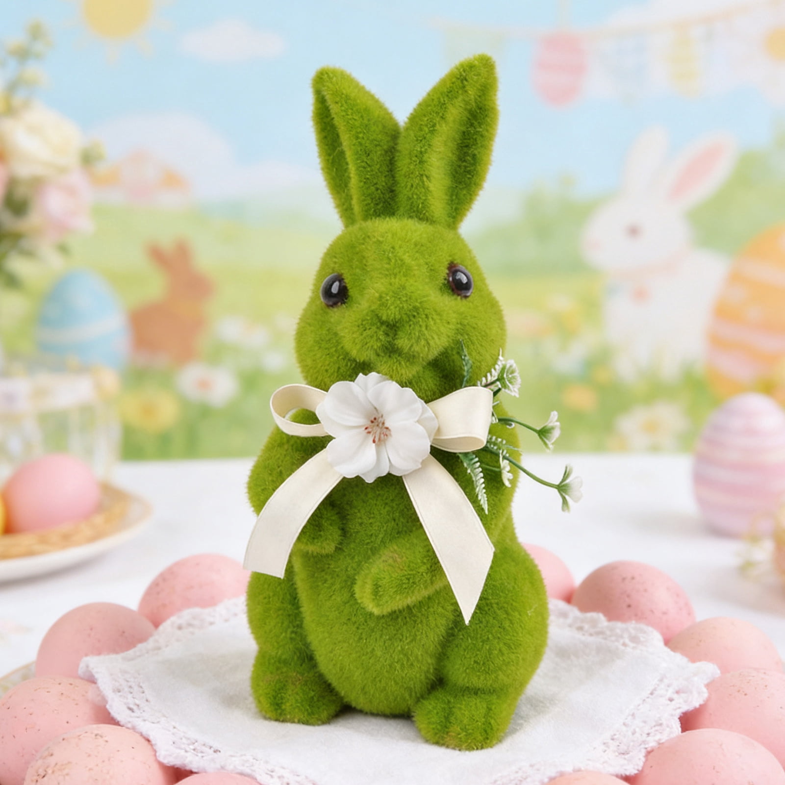 Dserhfy Bunny Ornament Easter Decoration with Artificial Moss Resin ...