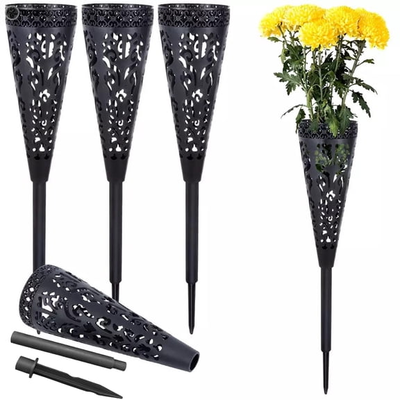 Dserhfy Cemetery Vase Hollow Out Detachable Fixing The Vase with Long Spike Cone-shaped Memorial Gravestone Vase Home Supplies