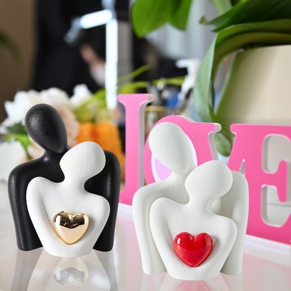 Dserhfy Ceramic Couple Hug Love Statue Mini Hugging Couple Sculpture Romantic Lover Figurine Home TV Stand Shelf Decor for Wedding Anniversary Valentine Gift