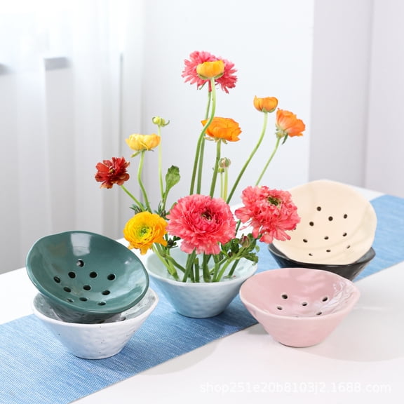 Dserhfy Ceramic Flower Frog Bowl Japanese Ikebana Vase Floral Arrangement Holder Desktop Flower Pot for Home Office Wedding Festivals