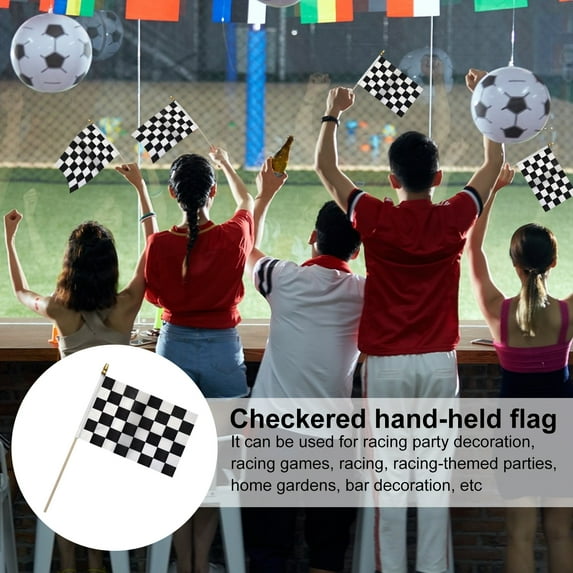 Dserhfy Checkered Flags on Sticks 8×5inch Black And White Racing Flag on Wood Stick Mini Hand Held Race Car Flag for Party Supplies