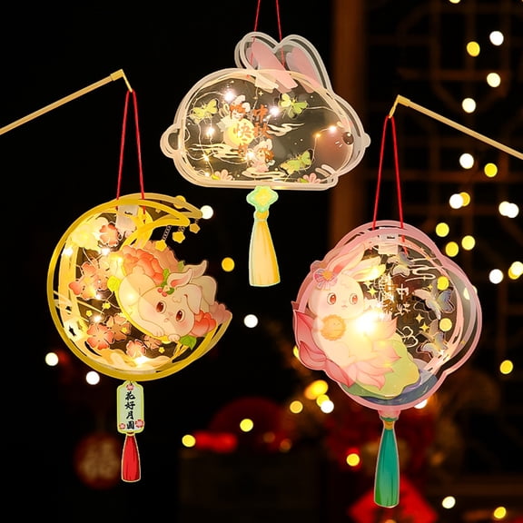 Dserhfy Chinese DIY Rabbit Lantern Kit Mid-Autumn Festival Handheld Glowing Lantern Retro Rabbit Lamp for Spring Festival New Year Party Decor