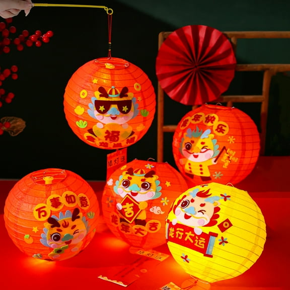 Dserhfy Chinese Dragon DIY Lantern Kit Cute Cartppn Design with Riddle Game Parent-Child Interaction Spring Festival Decoration Lantern