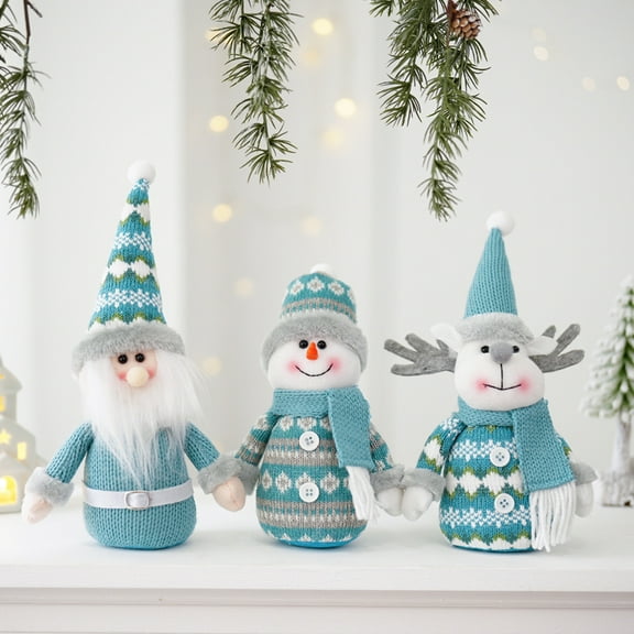 Dserhfy Christmas Doll Blue Snowman Santa Claus Reindeer Christmas Doll Handmade Plush Figure Ornament Home Office Decor