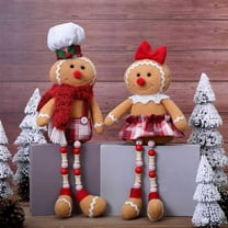 Dserhfy Christmas Doll Large Size Plush Gingerbread Man Boy Girl Figures with Chef Hat Bowknot Ornament Window Holiday Xmas Decoration