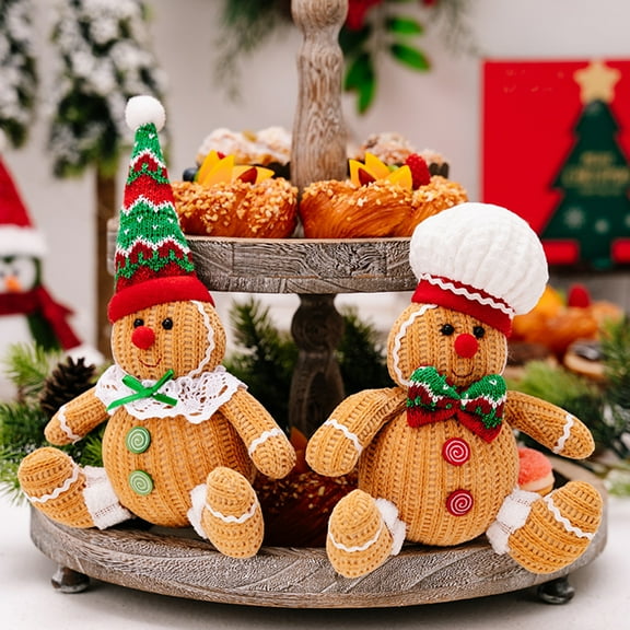 Dserhfy Christmas Gingerbread Man Doll Plush Stuffed Gingerbread Boy Girl Figure with Chef Hat Santa Hat Soft Toy for Christmas Party Decor
