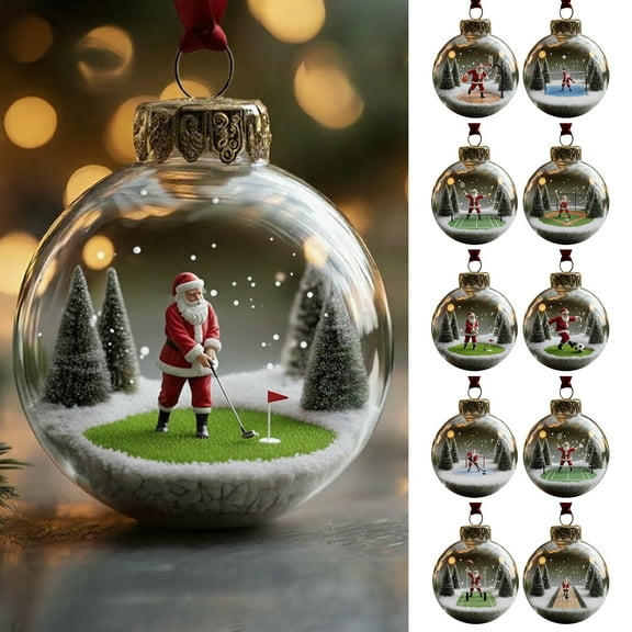 Dserhfy Christmas Santa Claus Hanging Decoration, Clear Ball Playing Tennis Golf Soccer Basketball Badminton Santa Xmas Tree Hanging Ornament Pendant