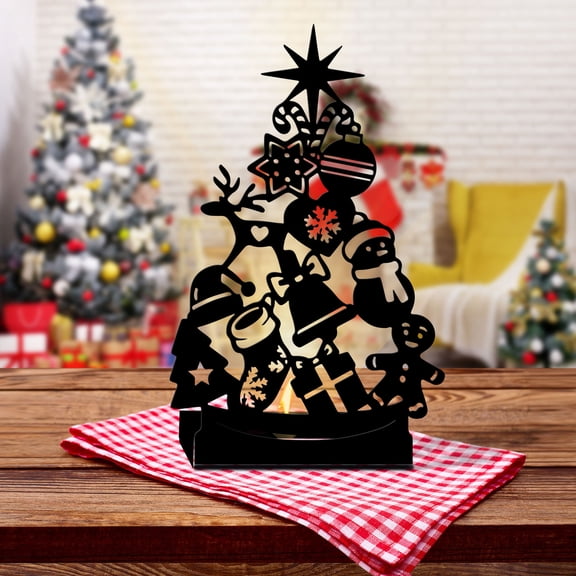 Dserhfy Christmas Shadow Candle Holder Funny Metal Tree Shaped Shadow Candle Stand Tabletop Decorative Tea Light Holder for Holiday Kitchen Fireplace Dining Table Decor