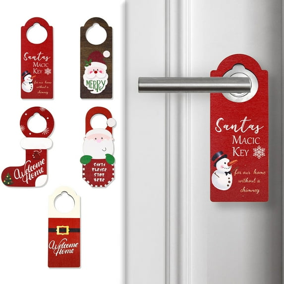 Dserhfy Christmas Wooden Doorknob Decoration Santa Claus Snowman Stocking Holiday Decor Door Handle Hanger Pendant Party Supplies